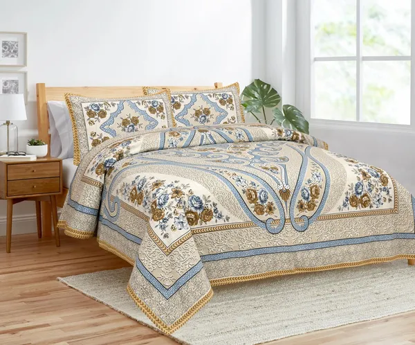Blue_Cotton_Royal_Elegance_Double_Bedsheet_With_Pillow_Cover_100_X_108_Cm